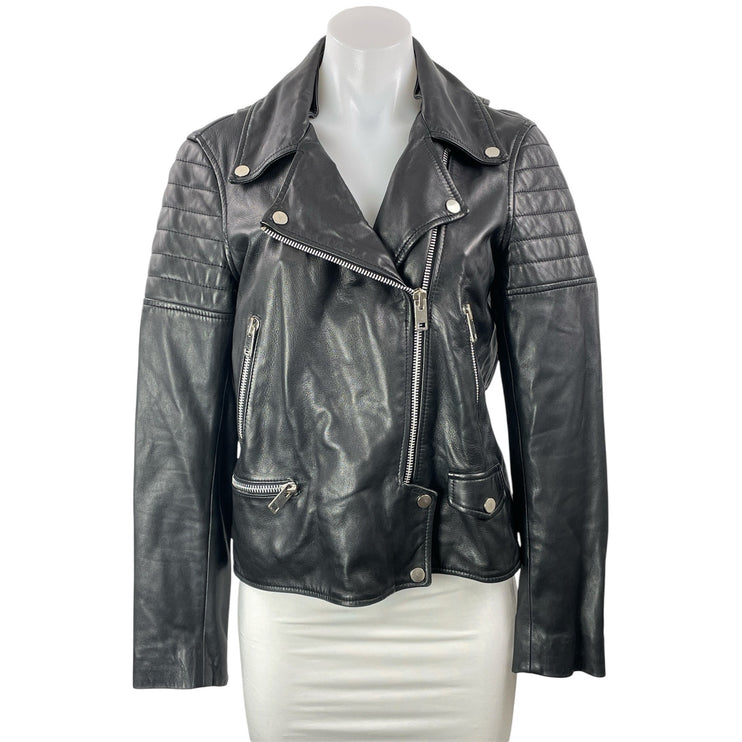 Walter Baker Women's Black Long Sleeves Leather Front Zip Biker Coat Jacket Sz S