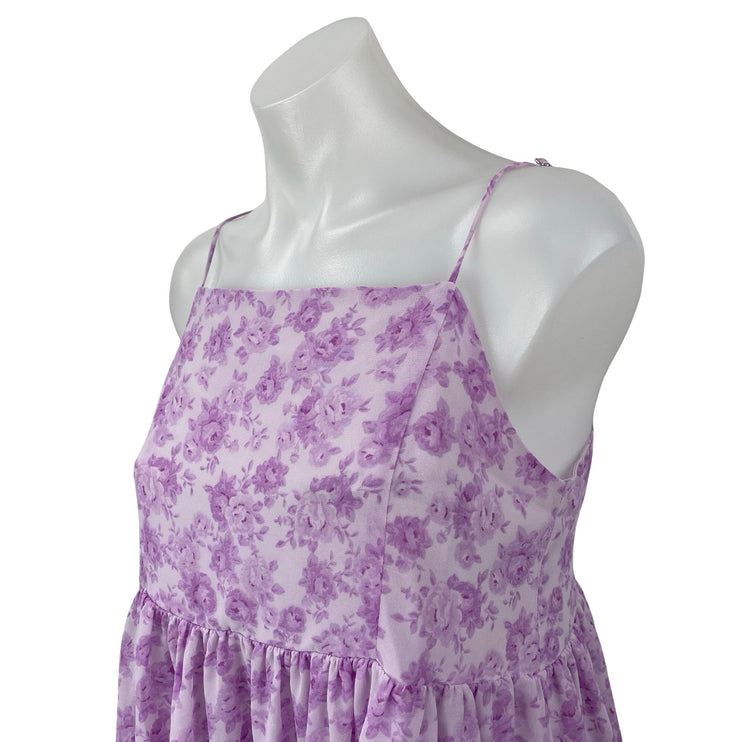 Forever 21 Purple Lilac Floral Sleeveless Cami Tiered A Line Mini Dress Size S