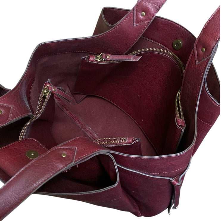 Women's Red Burgundy Faux Leather Vegan Shoulder Tote Bag Handbag Size OS