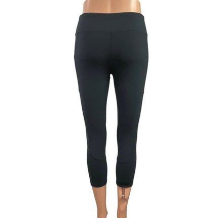 Aqua Women's Black Mid Rise Capri Cropped Yoga Athletic Leggings Pants Size S