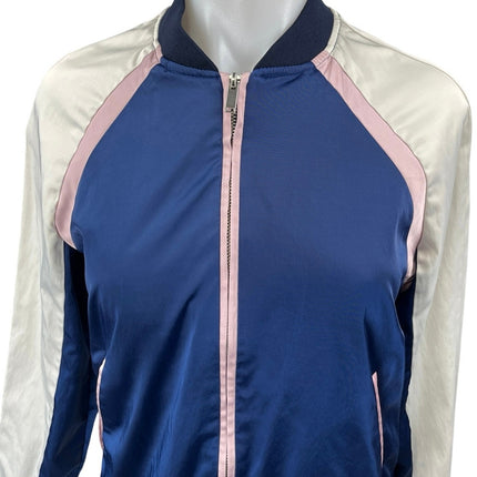 Zara Women's Blue White Long Sleeve Full Zip Windbreaker Bomber Coat Jacket S