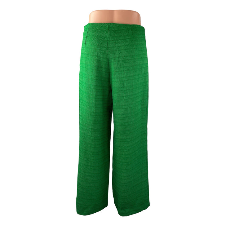 MNG Mango Women Green Tweed High Rise Straight Palazzo Wide Leg Trousers Pants 6