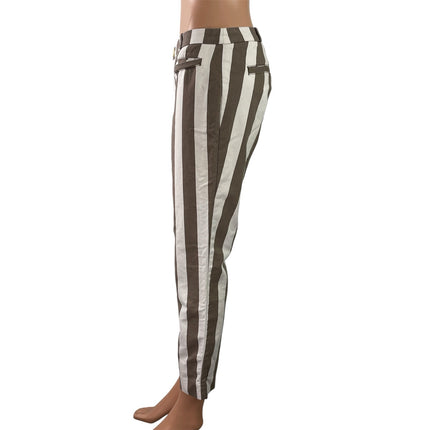 Cartonnier Womens Brown White Striped High Waisted Skinny Trousers Pants Size 4