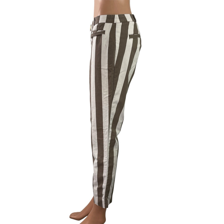 Cartonnier Womens Brown White Striped High Waisted Skinny Trousers Pants Size 4