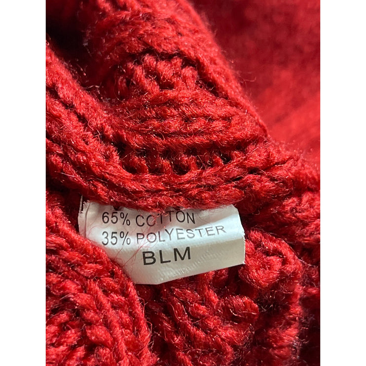 Women's Red Crochet Long Sleeve Waterfall Bolero Cardigan Sweater Top Size M/L