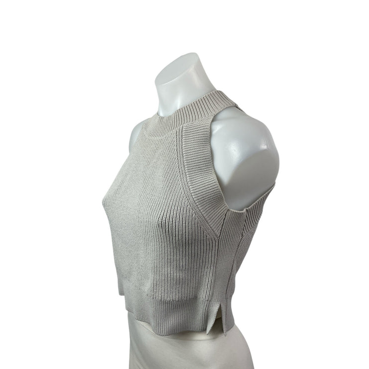 Aritzia Wilfred Women's Gray Ribbed Knit High Neck Sleeveless Crop Top Size M