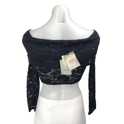 NEW Superdown Black Lace Floral Long Sleeve Off The Shoulder Crop Top Size XS