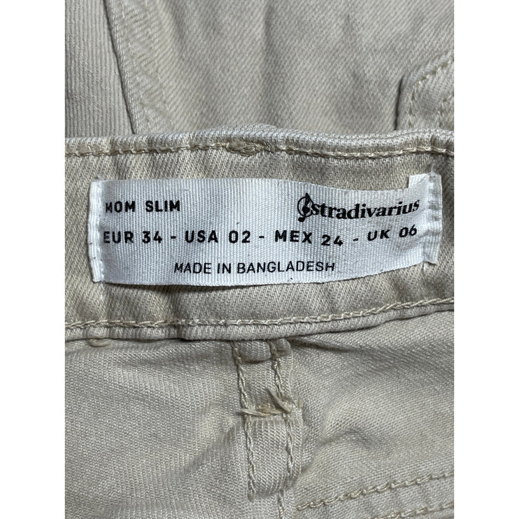 Stradivarius Women's Beige High Rise Slim Fit Skinny Denim Mom Jeans Pants Sz 2