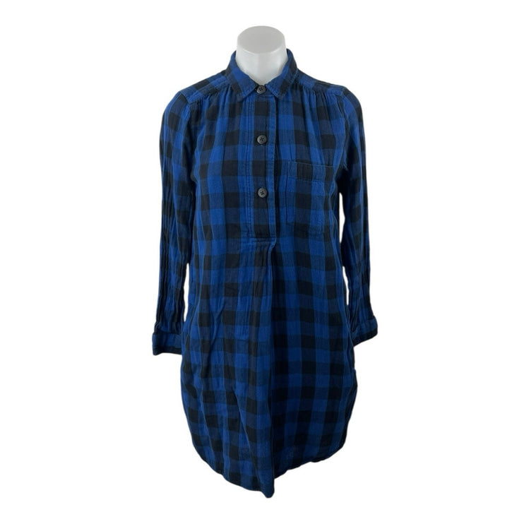 Madewell Blue Black Checkered Plaid Long Sleeve Button Down Shirt Dress Size S