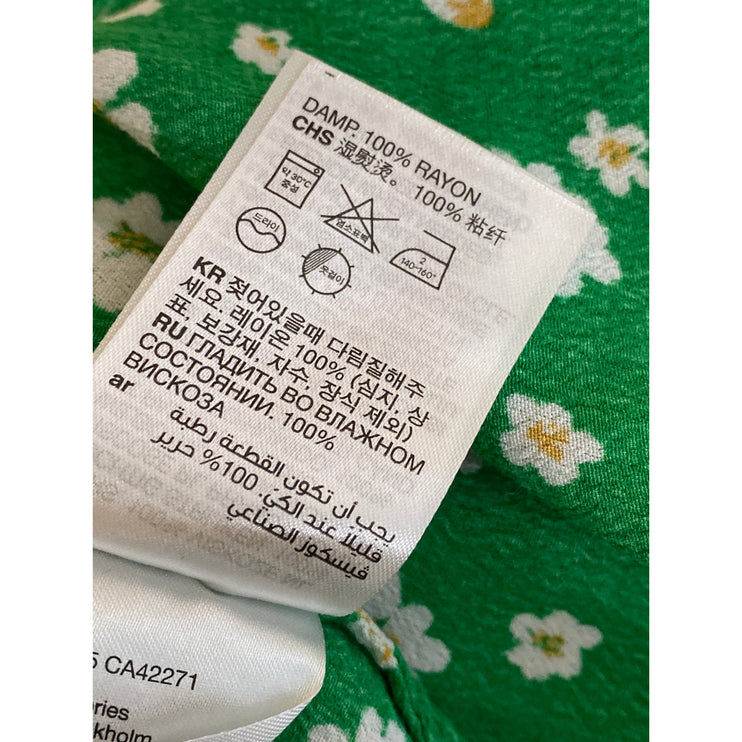 & Other Stories Green Floral Puff Sleeve Square Neck Midi Maxi A-Line Dress US 4