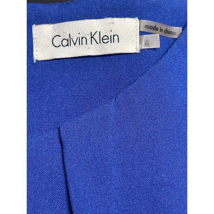 Calvin Klein Blue Pleated Cap Sleeve Mini Bodycon Pencil Sheath Dress Size 4