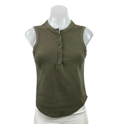Vintage Threadz Green Sleeveless Crew Neck Button Up Crop Henley Tank Top Sz XL