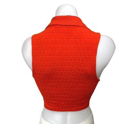 Zara Red Textured Knit Sleeveless Collar Crop Sweater Polo Shirt Tank Top Sz S