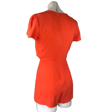 Superdown Orange Short Sleeve Plunging V-Neck One Piece Romper Shorts Size S