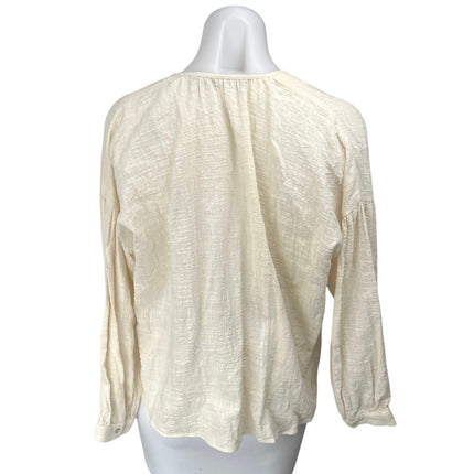 Zara Womens Beige Cotton Long Sleeve V-Neck Button Down Shirt Blouse Top Size XS