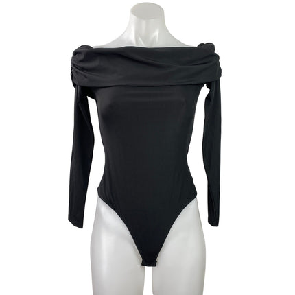 AFRM Women's Black Long Sleeves Off The Shoulders Bodysuit Tee T-shirt Top Sz SP