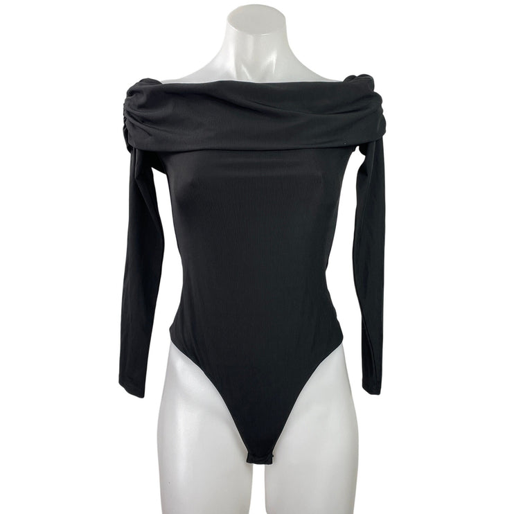 AFRM Women's Black Long Sleeves Off The Shoulders Bodysuit Tee T-shirt Top Sz SP
