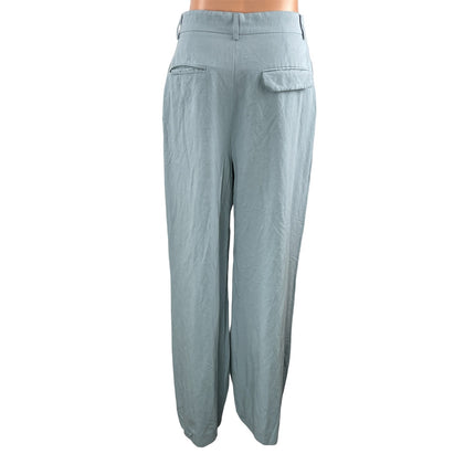 Zara Women's Blue Linen High Waisted Pleated Wide Leg Trousers Pants Size M
