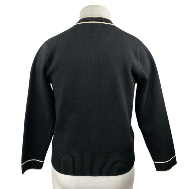 Knit Mix Women's Black White Long Sleeve Crew Button Up Cardigan Sweater Top XL