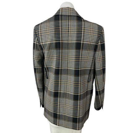 Theory Gray Wool Plaid Check Notched Collar Long Sleeve Blazer Coat Jacket Sz 0