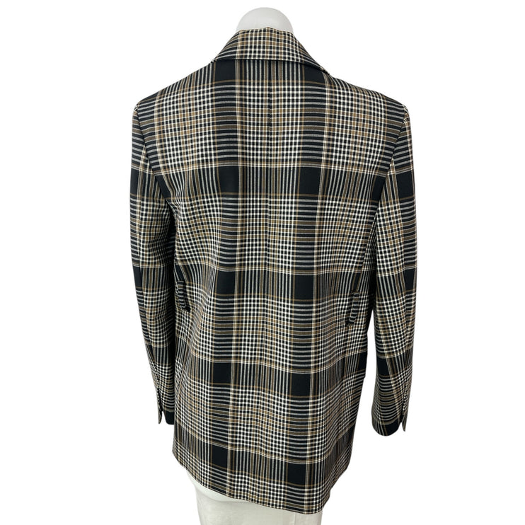 Theory Gray Wool Plaid Check Notched Collar Long Sleeve Blazer Coat Jacket Sz 0