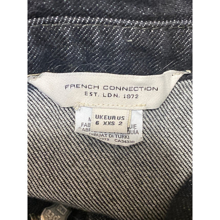 French Connection Black Short Sleeve Full Zip Belted Denim Jean Shirt Dress Sz 2