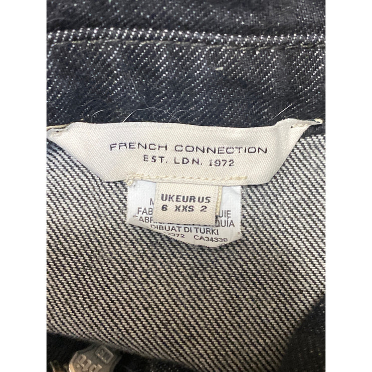 French Connection Black Short Sleeve Full Zip Belted Denim Jean Shirt Dress Sz 2