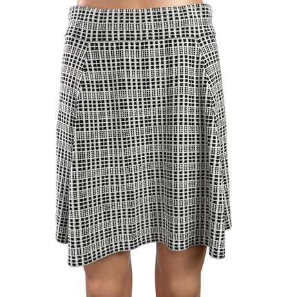 Theory Black White Geometric Knit Pleated High Waist Flare A Line Mini Skirt S