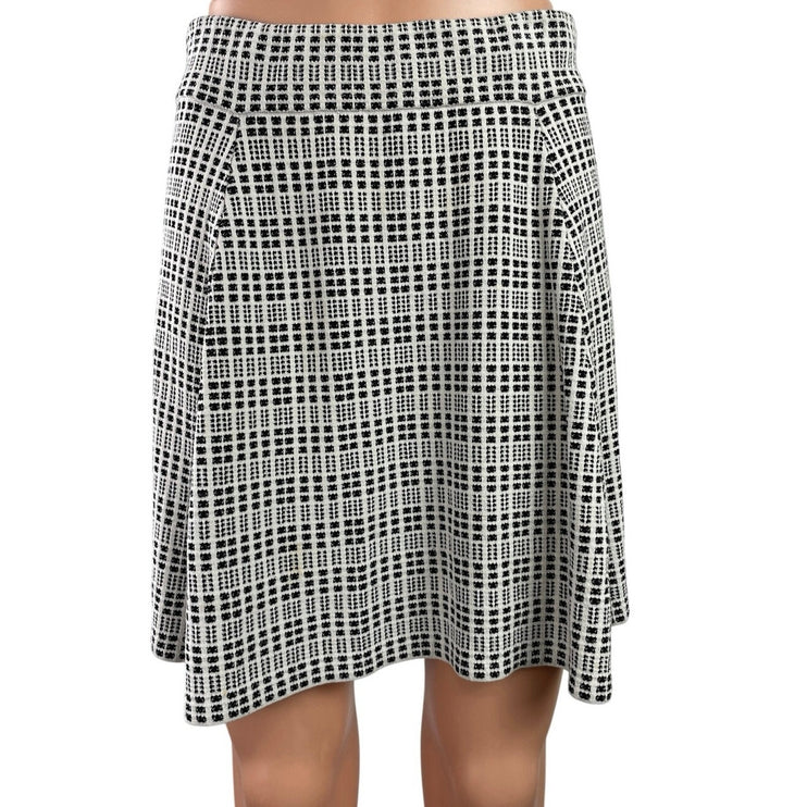 Theory Black White Geometric Knit Pleated High Waist Flare A Line Mini Skirt S