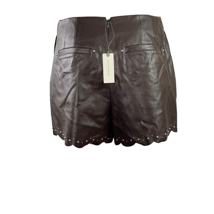NEW Anthropologie Brown High Rise Faux Leather Vegan Studded Mini Shorts Size 6