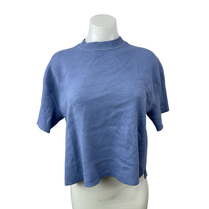 Abercrombie & Fitch Blue Knit Mock Neck Short Sleeve Crop T-Shirt Sweater Top M