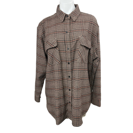 Abercrombie & Fitch Brown Plaid Long Sleeve Button Down Shirt Shaket Jacket Sz L