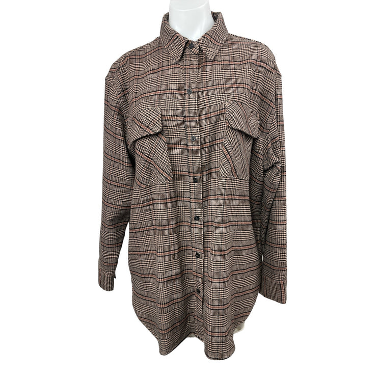 Abercrombie & Fitch Brown Plaid Long Sleeve Button Down Shirt Shaket Jacket Sz L