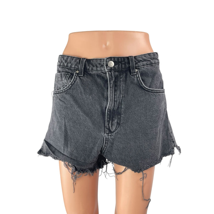 Zara Women's Black High Waisted Frayed Raw Hem Cut Off Denim Jeans Shorts Size 8