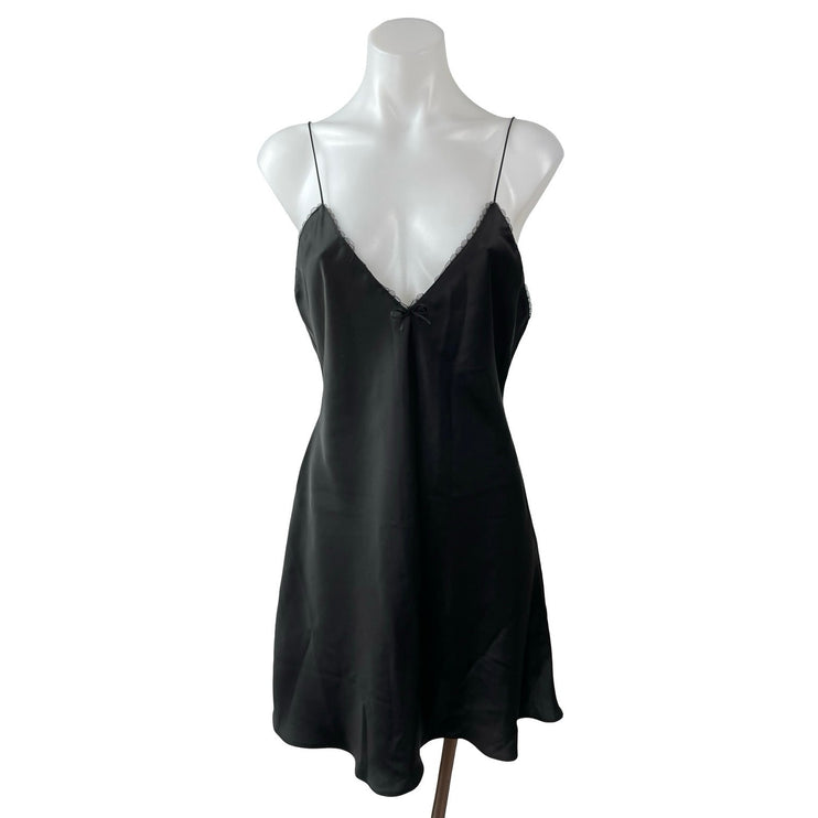 Zara Black Sleeveless V Neck Backless Bow Lace Cami Tank Mini Slip Dress Size L