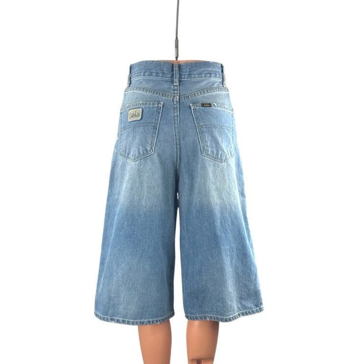 Lois Women's Blue Light Wash Distressed Capri Wide Leg Denim Jeans Shorts Sz 26