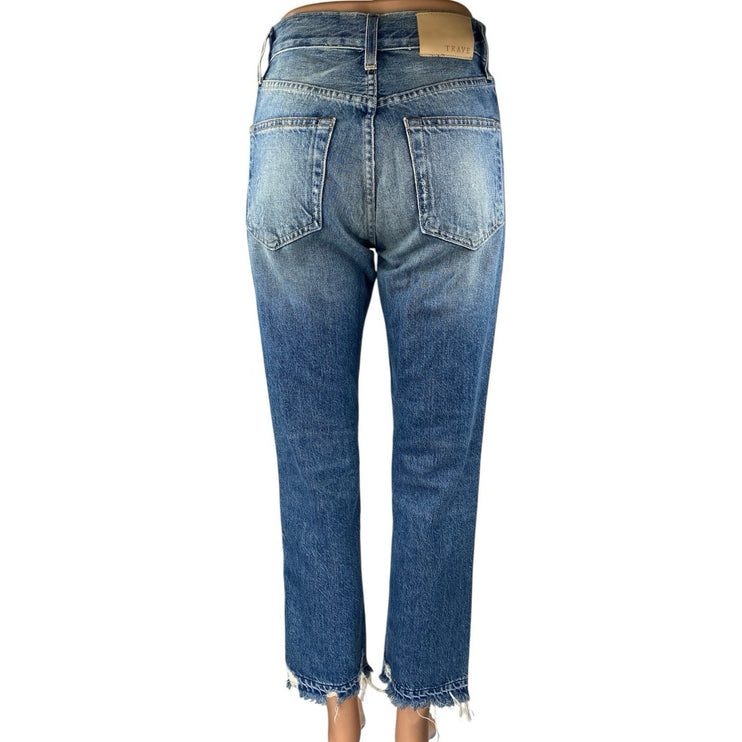 Trave Women's Blue High Waisted Distressed Straight Leg Denim Jeans Size 25