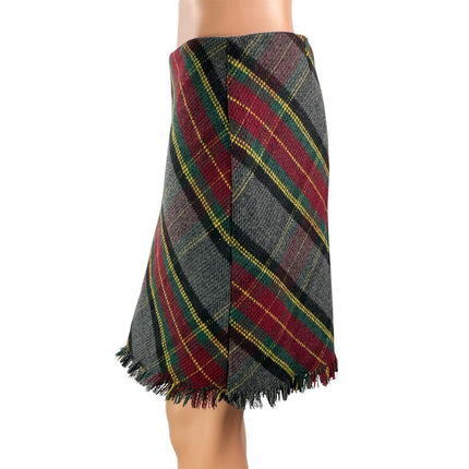 Sanctuary Multicolor Tweed Tartan Plaid High Waist Fringe Mini Skirt Size S