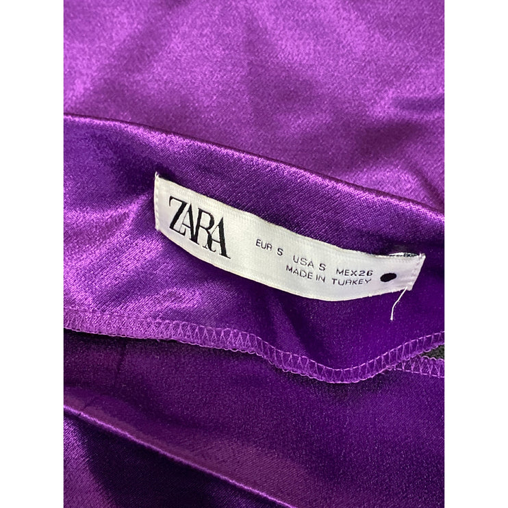 Zara Women's Purple Silk Satin High Waisted Side Zip Pencil Mini Skirt Size S