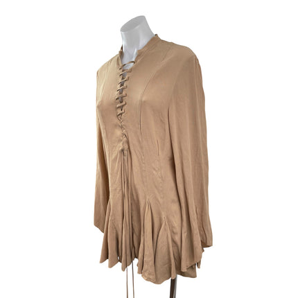 NEW H&M Womens Tan Lace Up Long Sleeve Ruffle Pleated A Line Mini Dress Size S