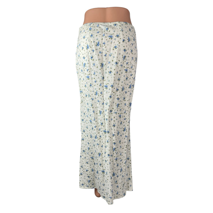 Wild Fable Women's Off White Linen Floral High Rise Maxi Straight A-Line Skirt S