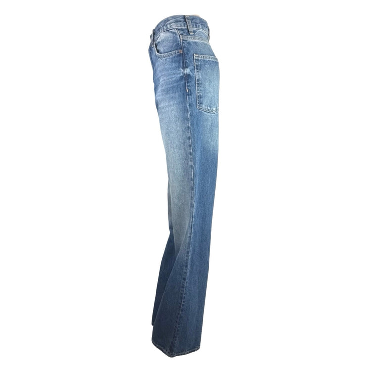 Zara Women's Blue High Rise Straight Baggy Palazzo Wide Leg Denim Jeans Pants 4