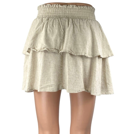 Princess Polly Beige Tan Smocked Pull On Tiered Ruffle Flounce Mini Skirt Size 4