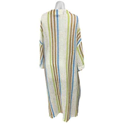 Asos Multicolor Striped Knit Crochet Kimono Open Long Cardigan Beach Cover Up L