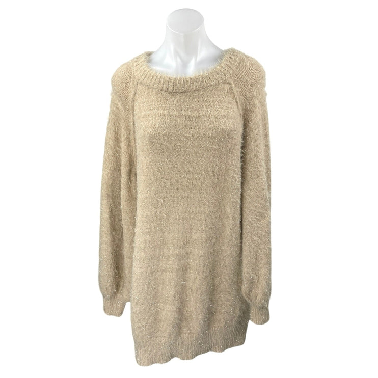 Easel Women's Brown Tan Fuzzy Faux Fur Long Sleeve Knit Mini Sweater Dress Size S