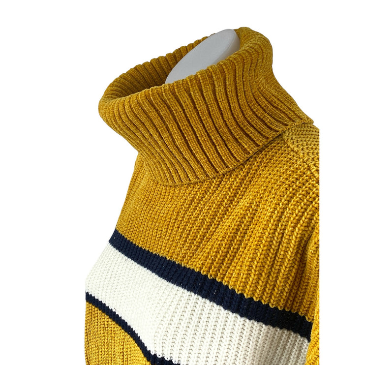 MM by My Michelle Women's Yellow Striped Turtleneck Ribbed Knit Sweater Top Sz L