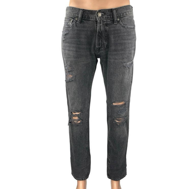 Abercrombie & Fitch Langdon Men's Black Distressed Slim Straight Denim Jeans 30