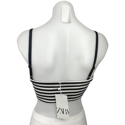 Zara NWT Black White Striped Spaghetti Strap Square Neck Knit Bandeau Crop Top S