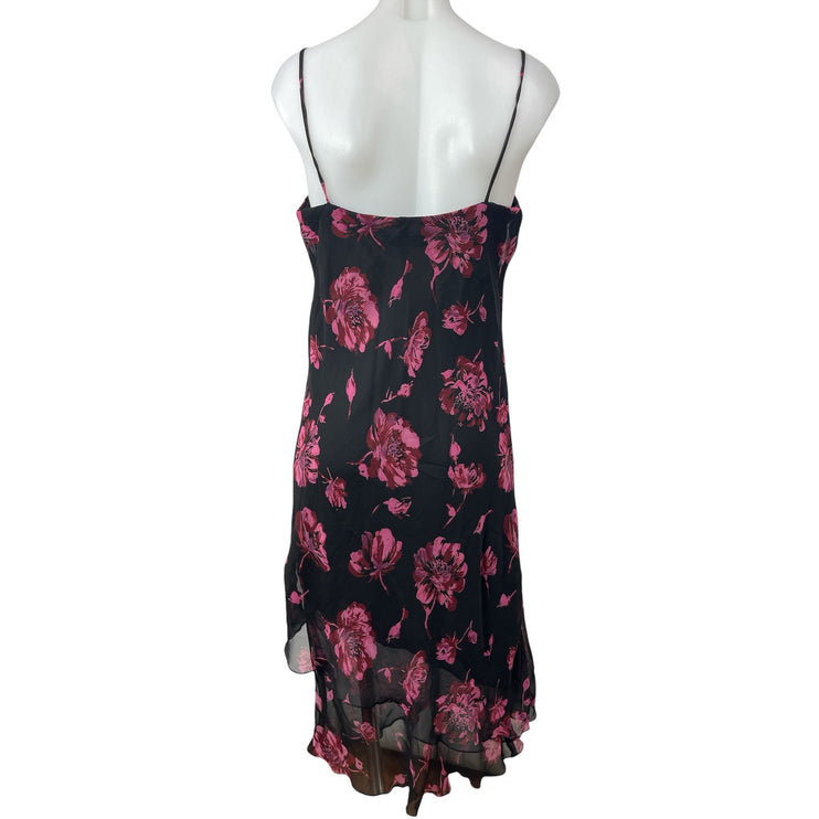 Rampage Black Pink Floral Sleeveless Asymmetrical Mini Cami Tank Slip Dress Sz 9