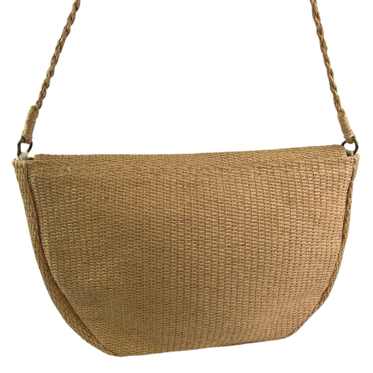 Oysho Women's Beige Tan Raffia Embroidered Floral Crossbody Shoulder Bag